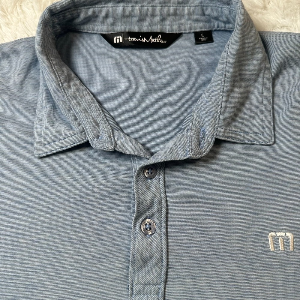 Travis Mathew Polo Shirt Mens Large Light Blue Pima Cotton Blend Casual Golf
